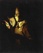 Georges de La Tour Boy Blowing at Lamp oil on canvas
